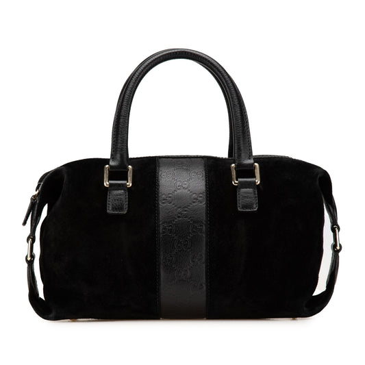 Gucci Guccissima Trimmed Suede Boston Bag Black
