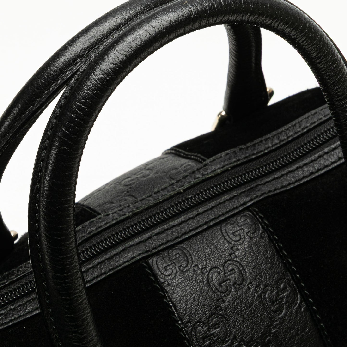 Gucci Guccissima Trimmed Suede Boston Bag Black