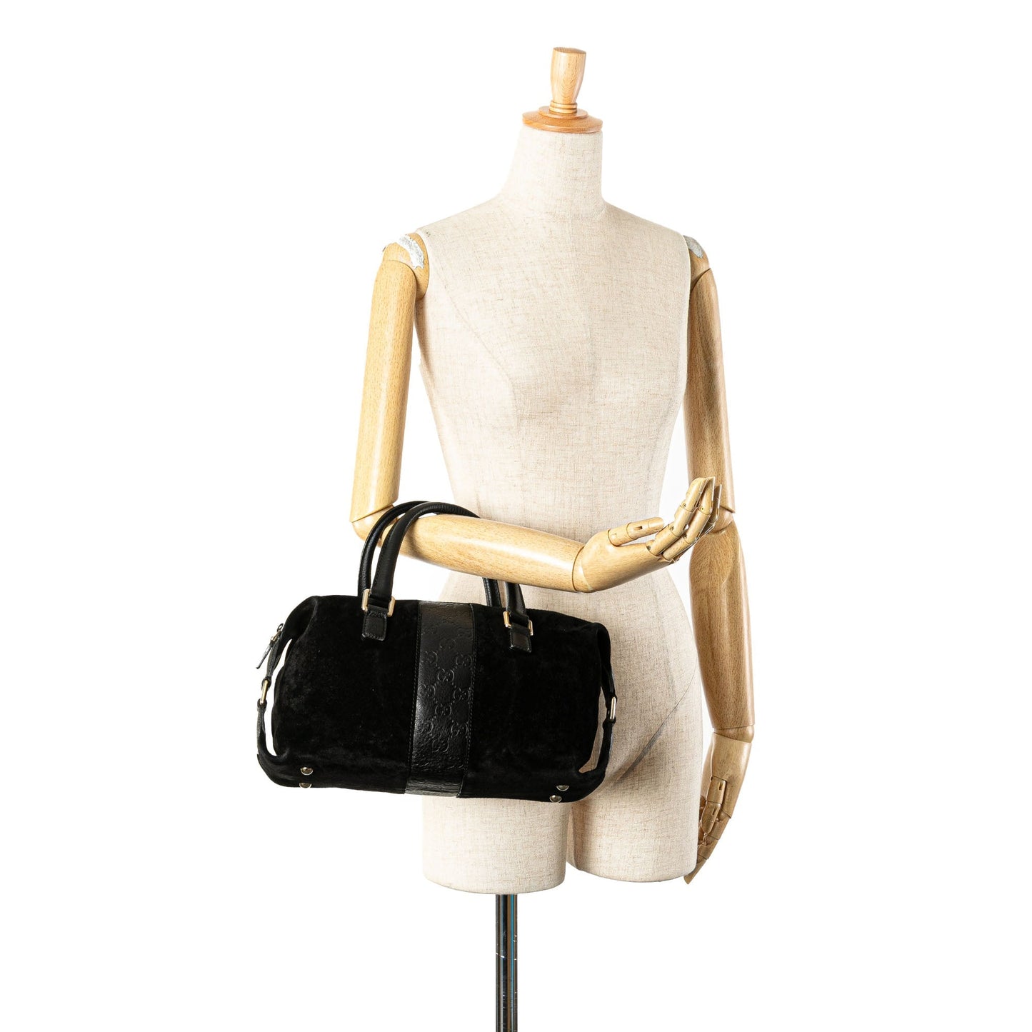 Gucci Guccissima Trimmed Suede Boston Bag Black