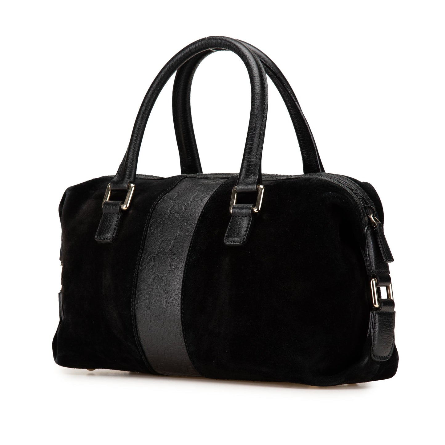 Gucci Guccissima Trimmed Suede Boston Bag Black
