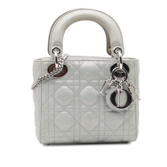 Dior Mini Iridescent Lambskin Cannage Lady Dior Gray