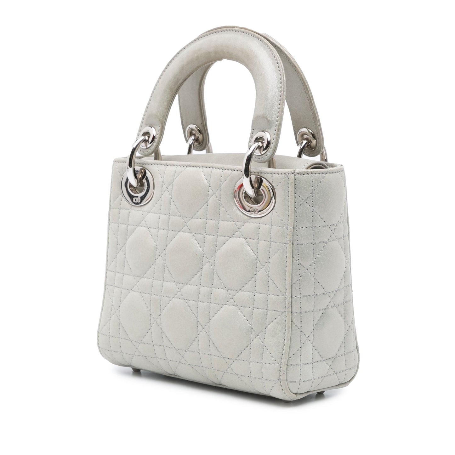 Dior Mini Iridescent Lambskin Cannage Lady Dior Gray