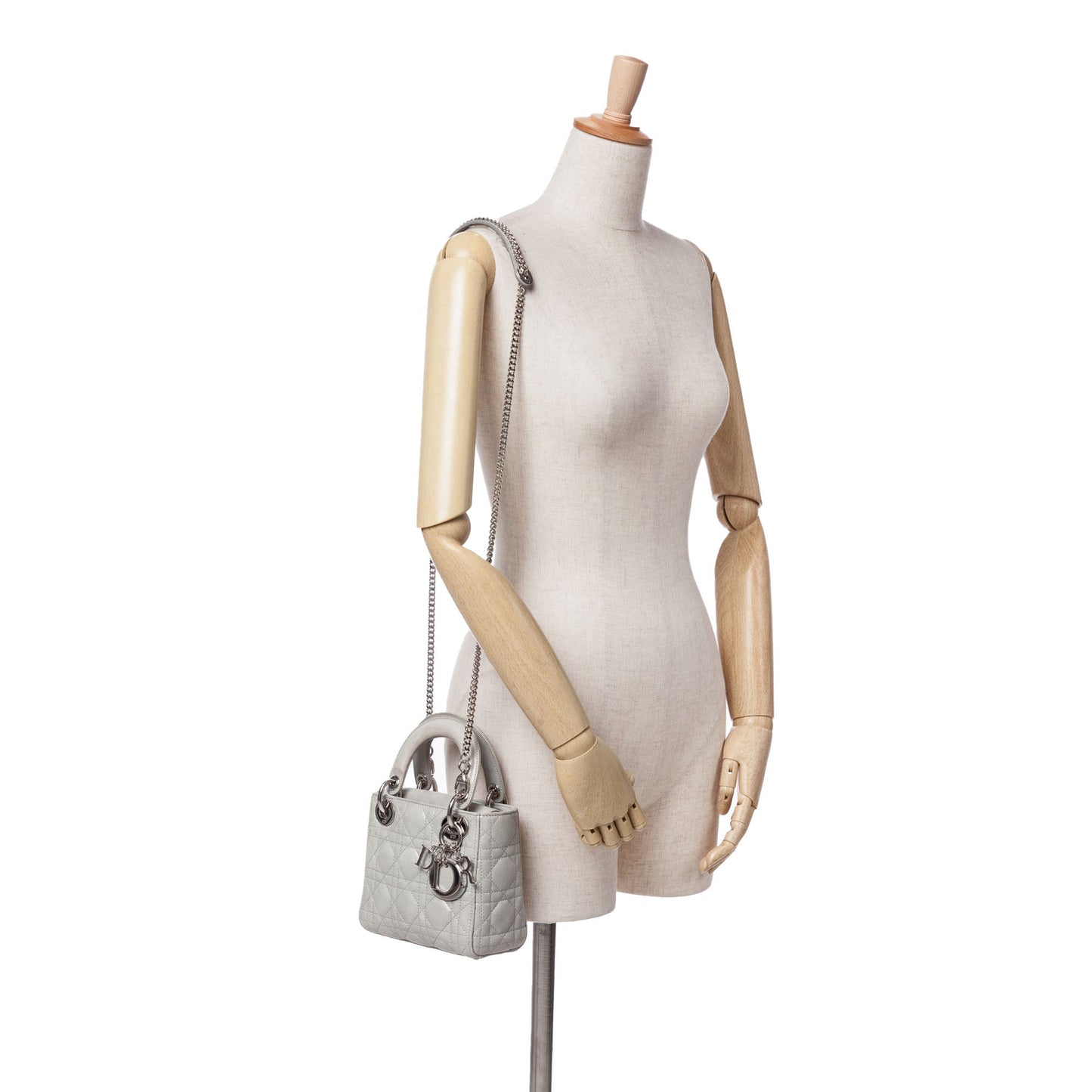Dior Mini Iridescent Lambskin Cannage Lady Dior Gray