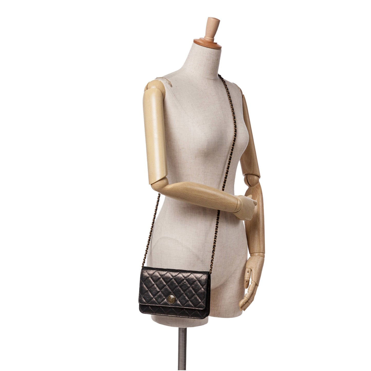 Chanel Metiers dâ€™Art Quilted Iridescent Lambskin Tartan Button Wallet On Chain Brown
