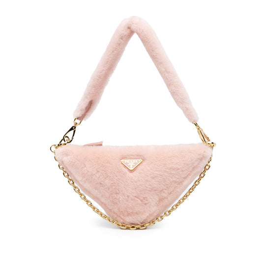 Prada Mini Shearling Triangle Satchel Pink