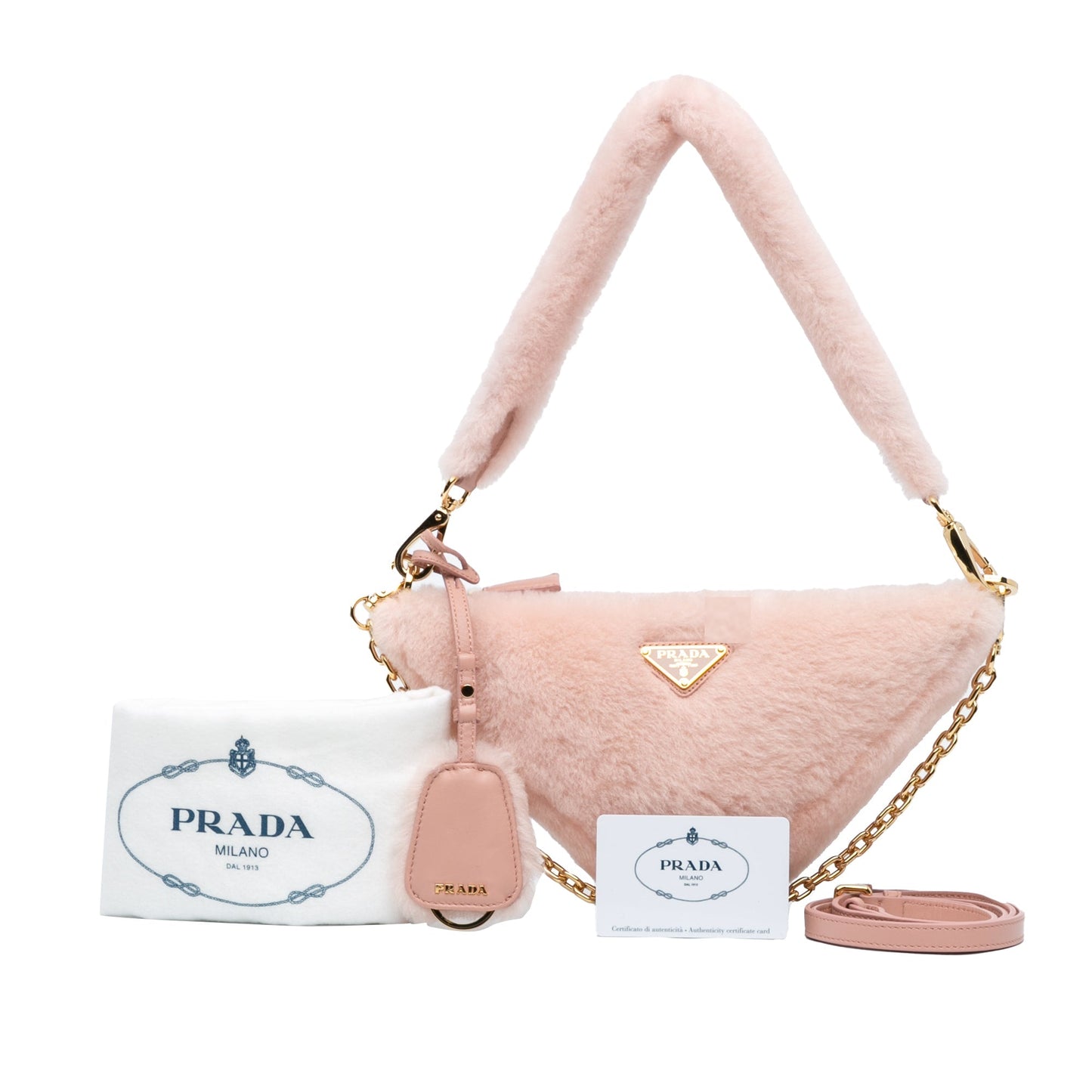 Prada Mini Shearling Triangle Satchel Pink