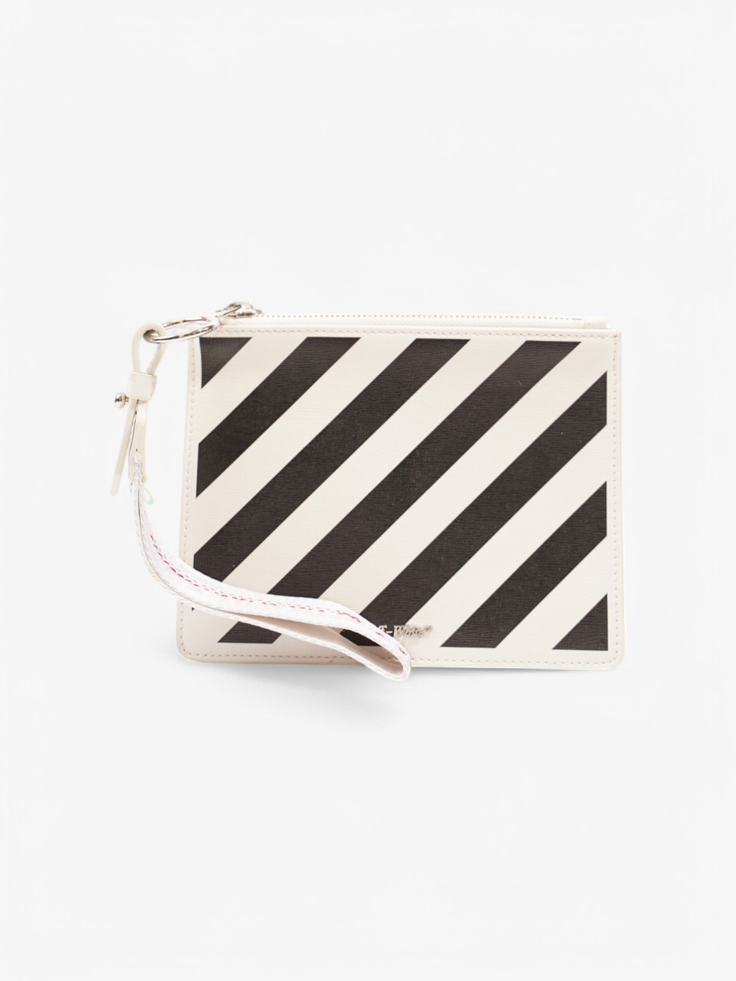Off White Diagonal Double Flat Bag White / Black Leather