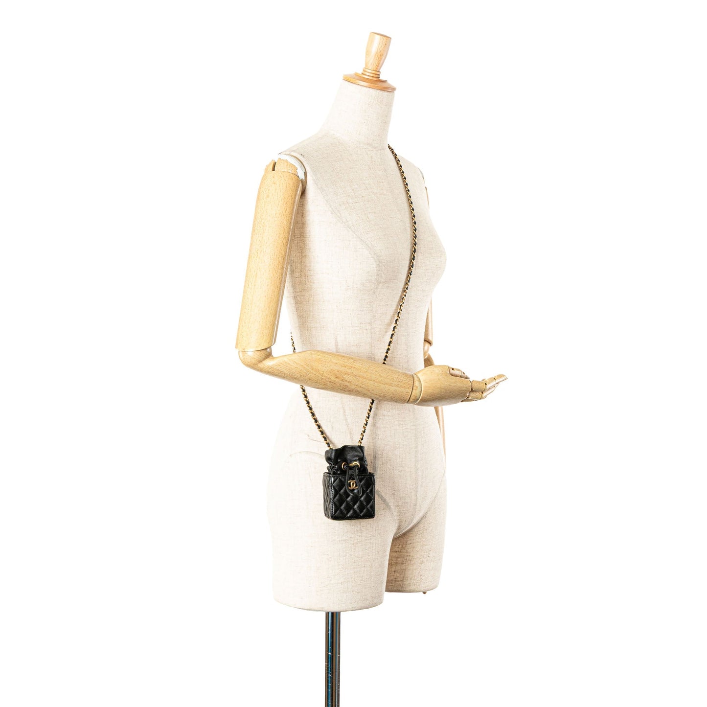 Chanel Mini Quilted Calfskin Drawstring Bucket Bag Black