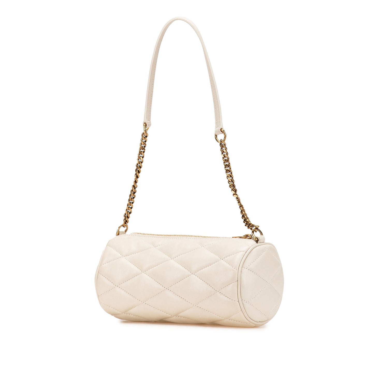 Saint Laurent Mini Quilted Lambskin Sade Tube Bag White