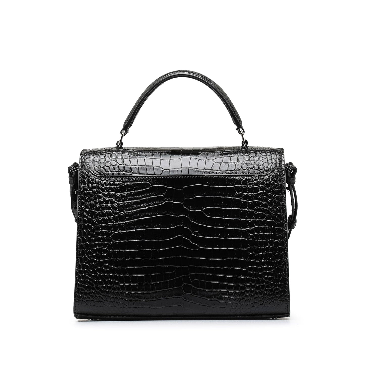 Saint Laurent Medium Crocodile Embossed Cassandra Top Handle Bag Black