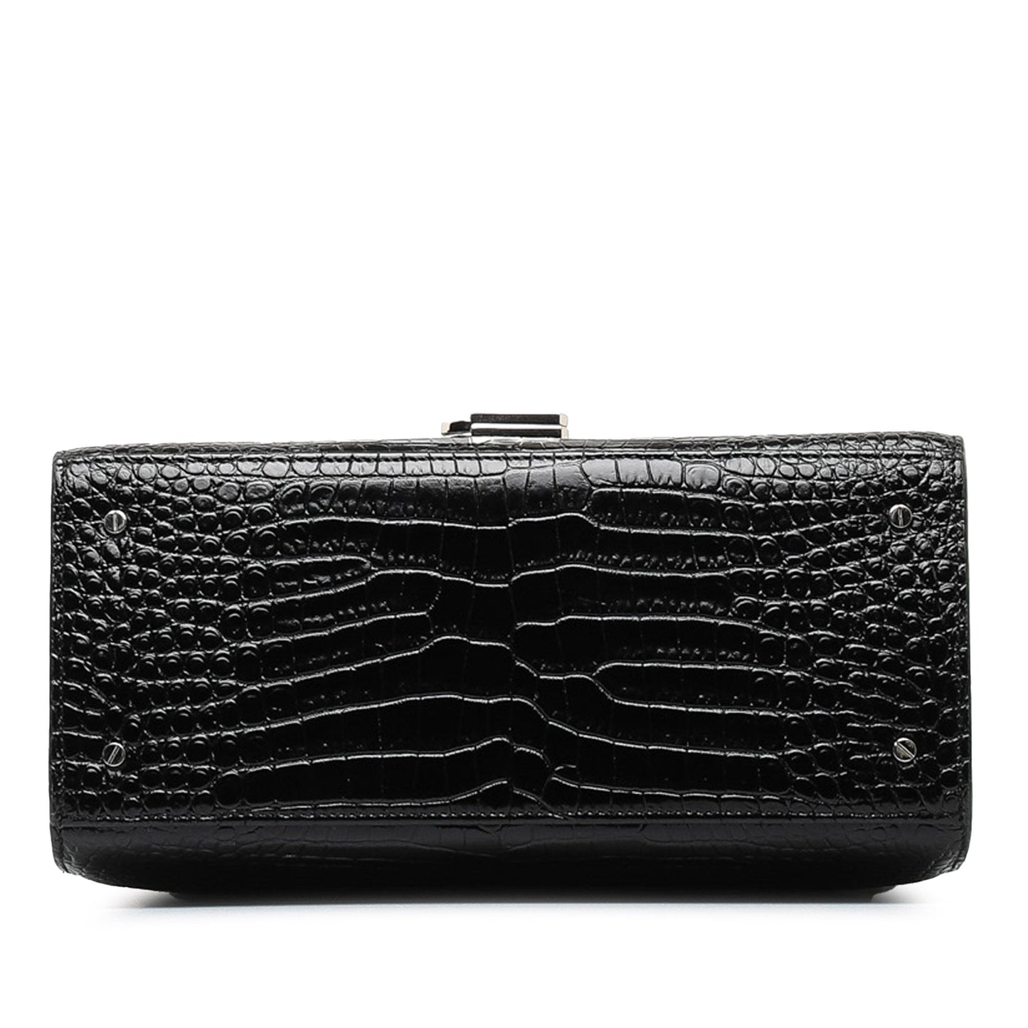 Saint Laurent Medium Crocodile Embossed Cassandra Top Handle Bag Black