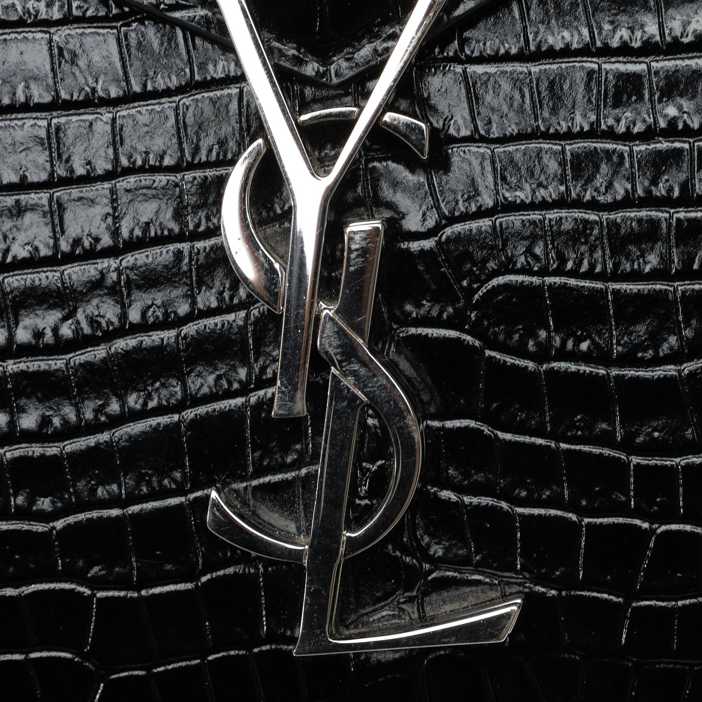Saint Laurent Medium Crocodile Embossed Cassandra Top Handle Bag Black