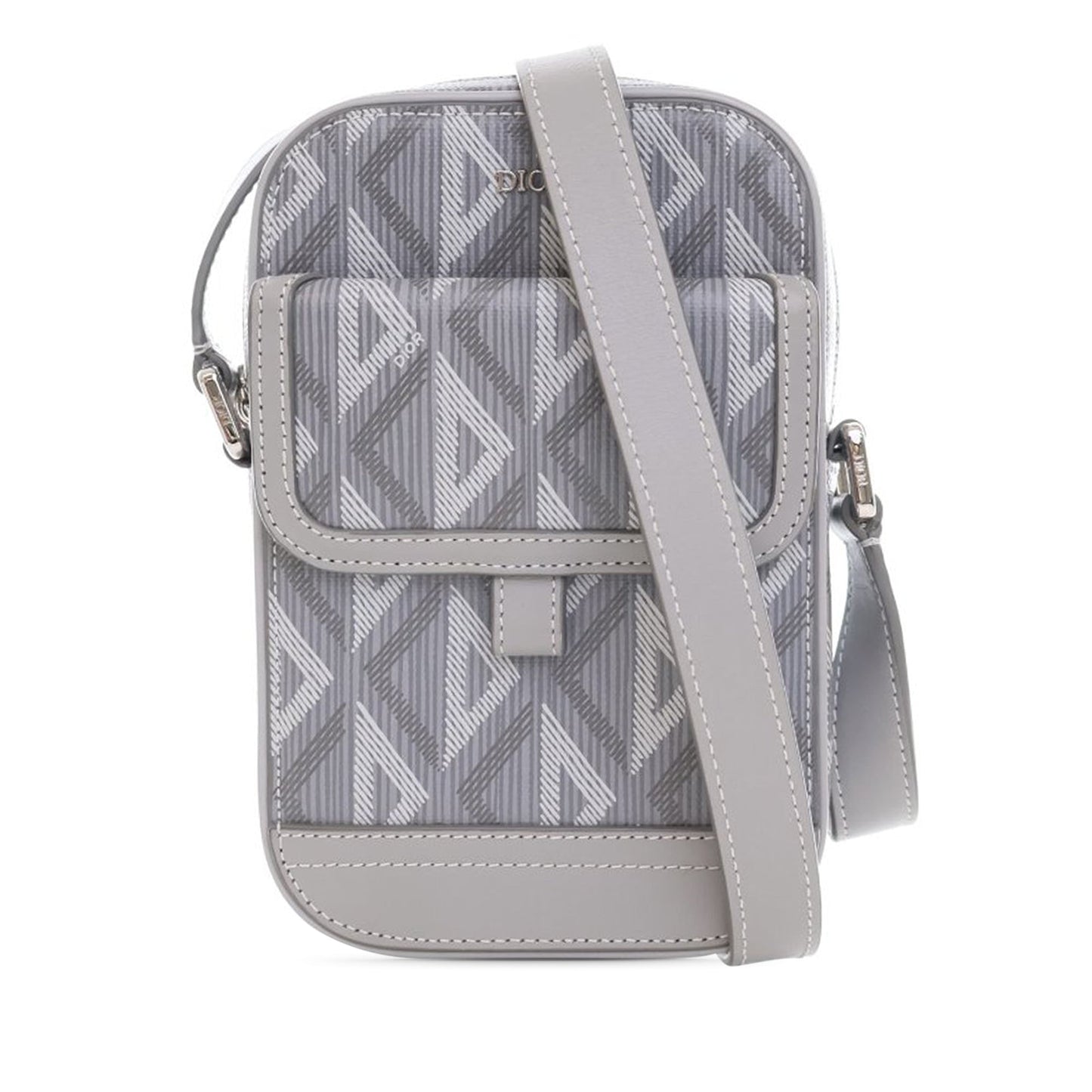 Dior Coated Canvas CD Diamond Hit The Road Vertical Wallet On Strap Gray