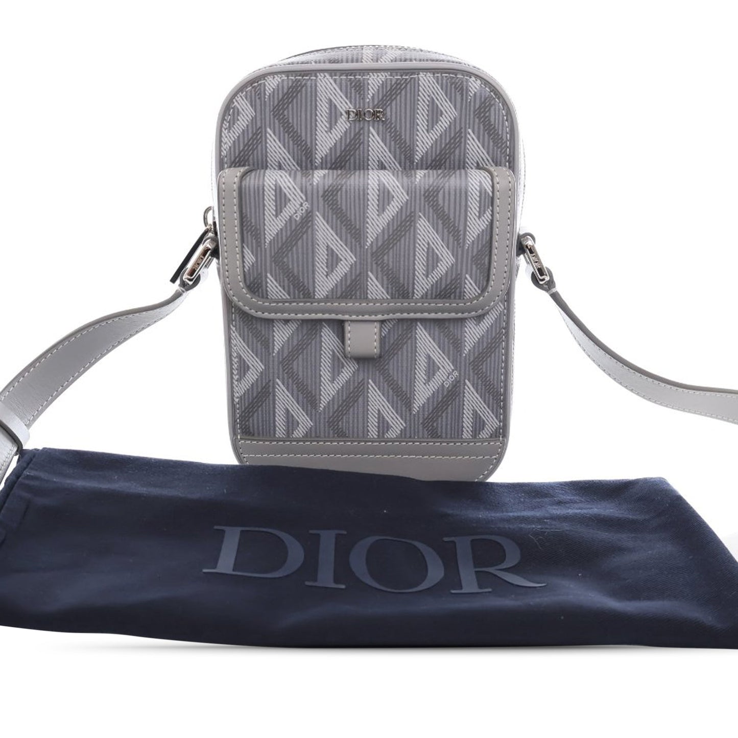 Dior Coated Canvas CD Diamond Hit The Road Vertical Wallet On Strap Gray