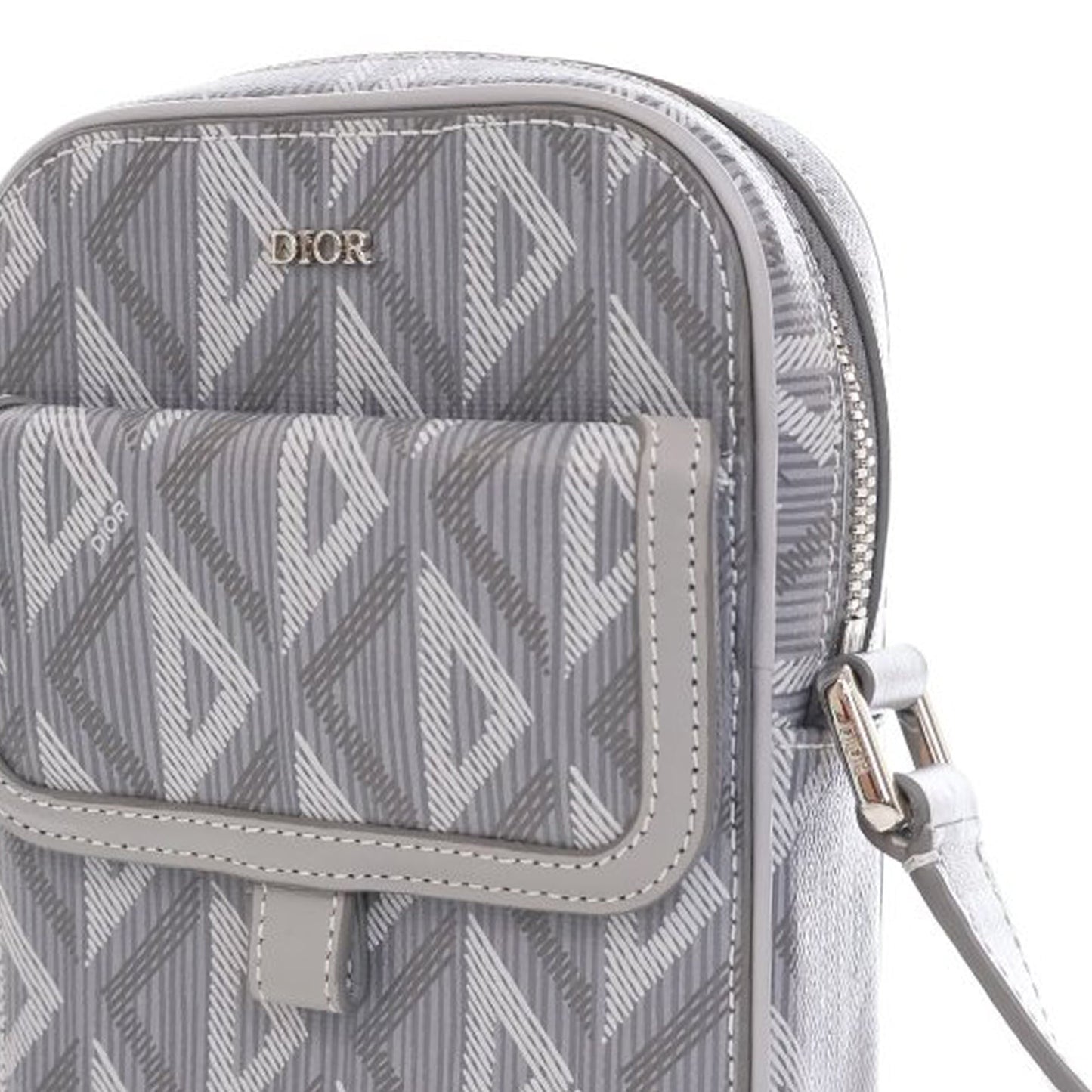 Dior Coated Canvas CD Diamond Hit The Road Vertical Wallet On Strap Gray
