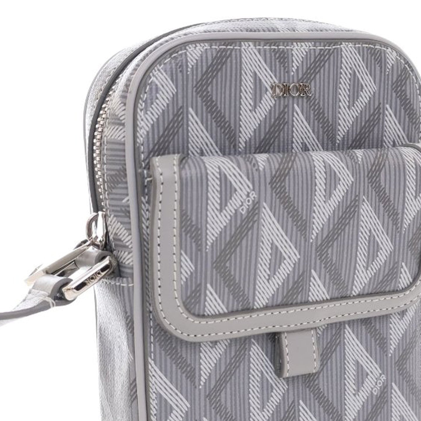 Dior Coated Canvas CD Diamond Hit The Road Vertical Wallet On Strap Gray