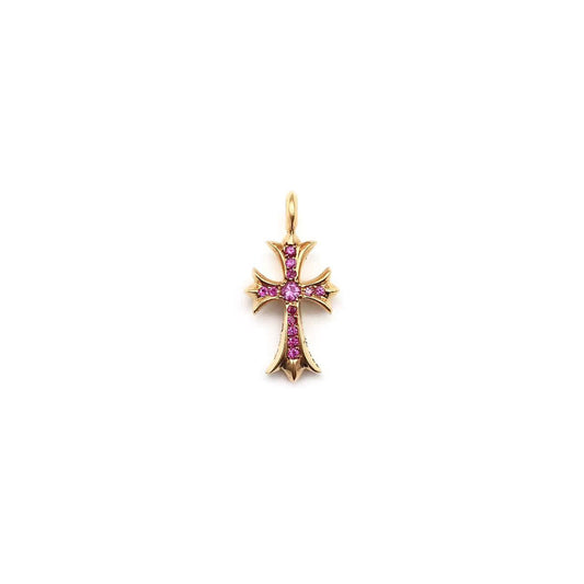Chrome Hearts 22K Gold Pink Saph Tiny Cross Charm Pendant