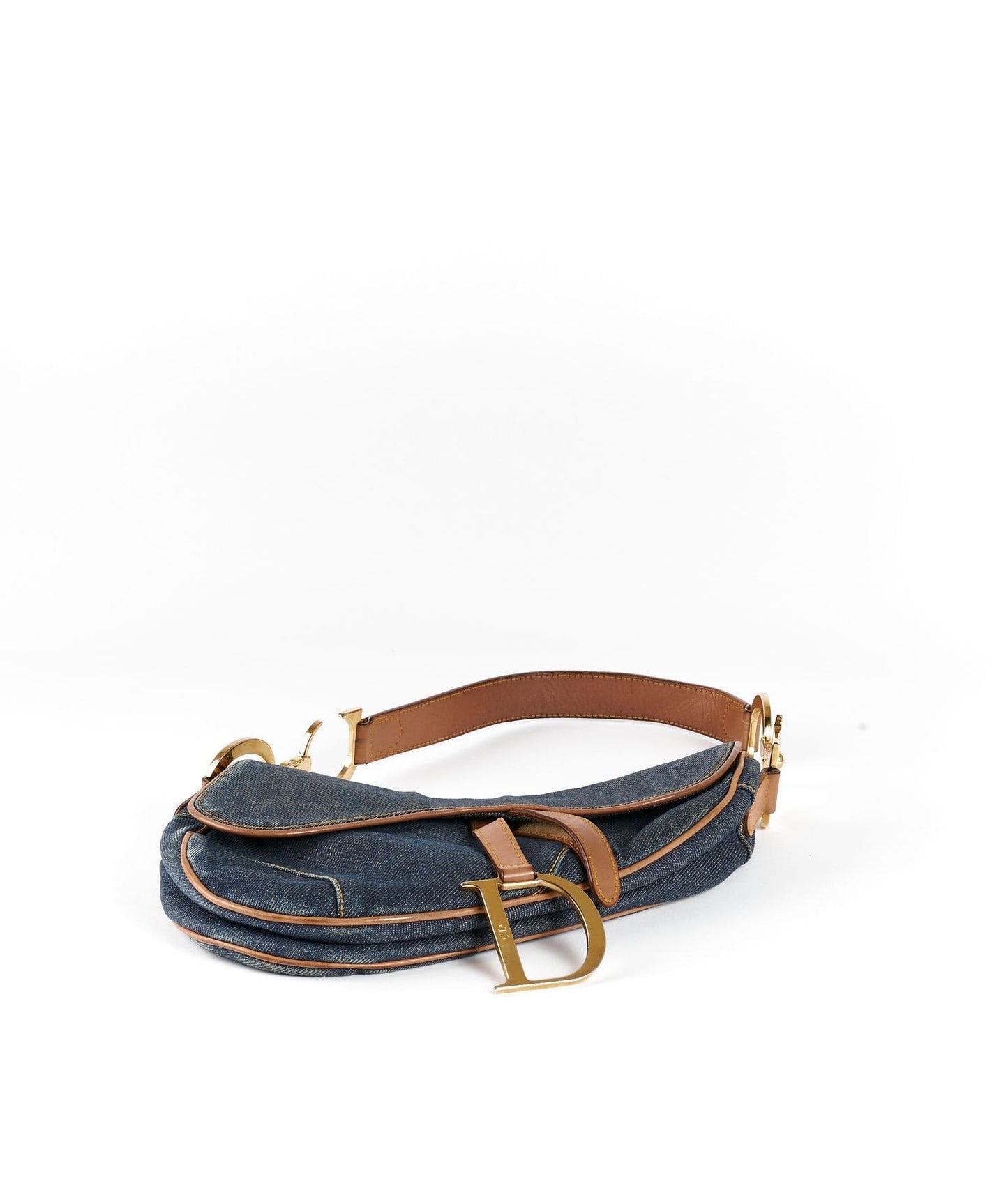 Christian Dior Blue Denim Saddle Bag GHW