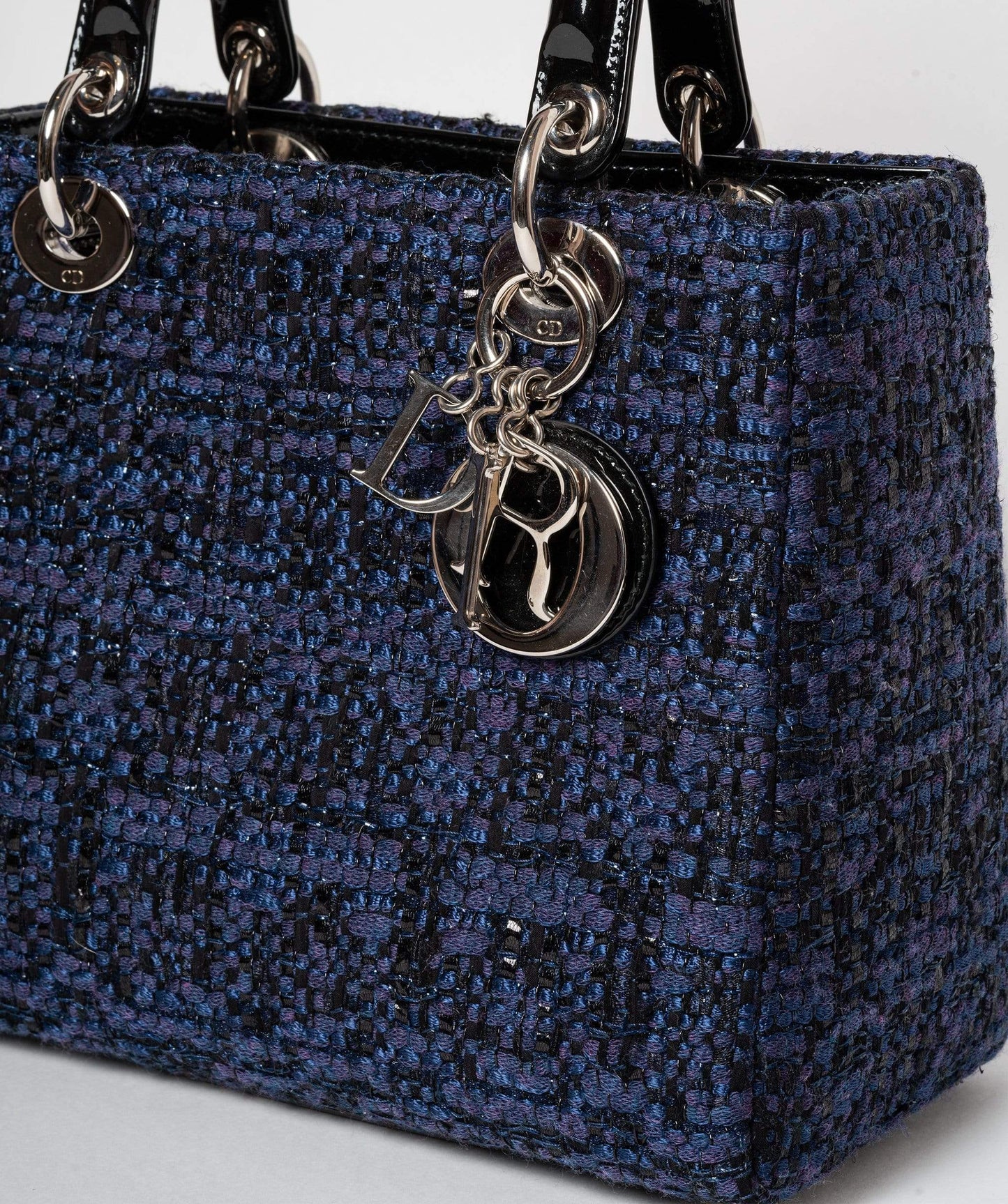 Christian Dior Blue Tweed and Patent Lady Dior Bag