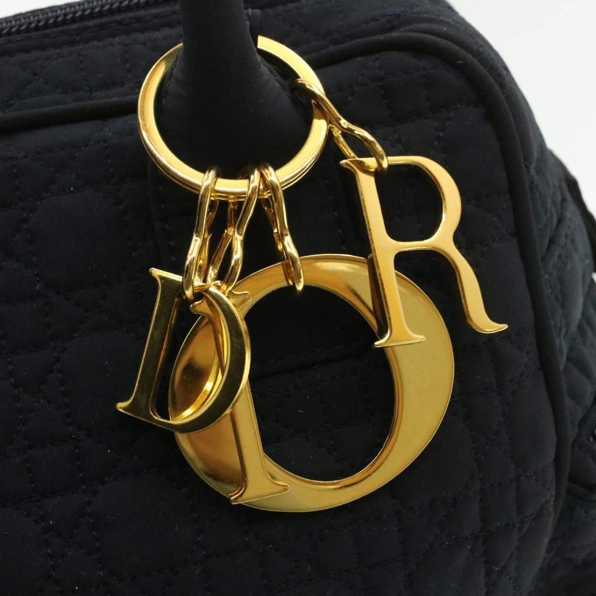 Christian Dior Cannage Hand Bag Black Nylon