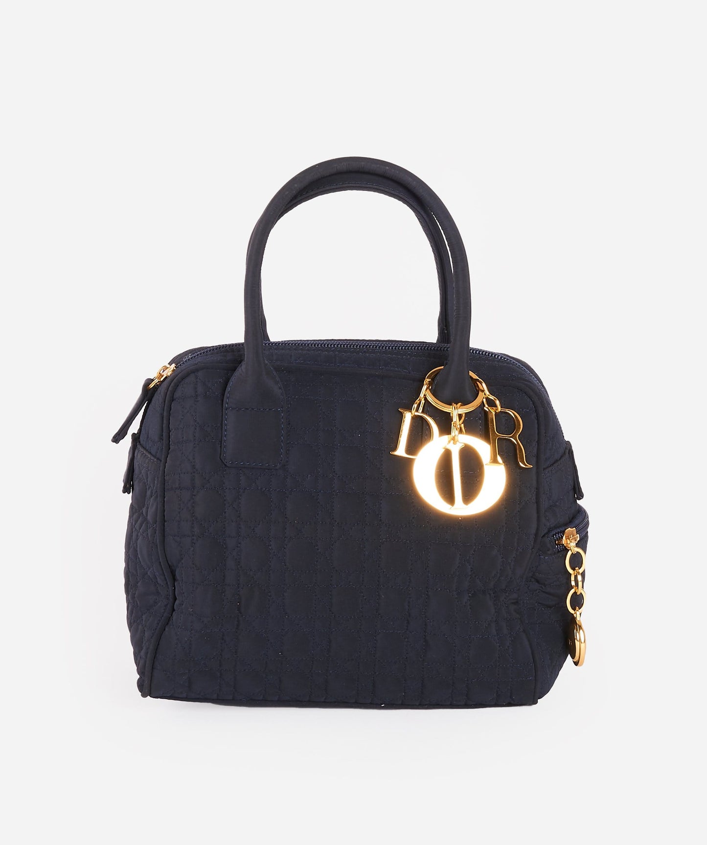 Christian Dior Cannage Hand Bag Black Nylon