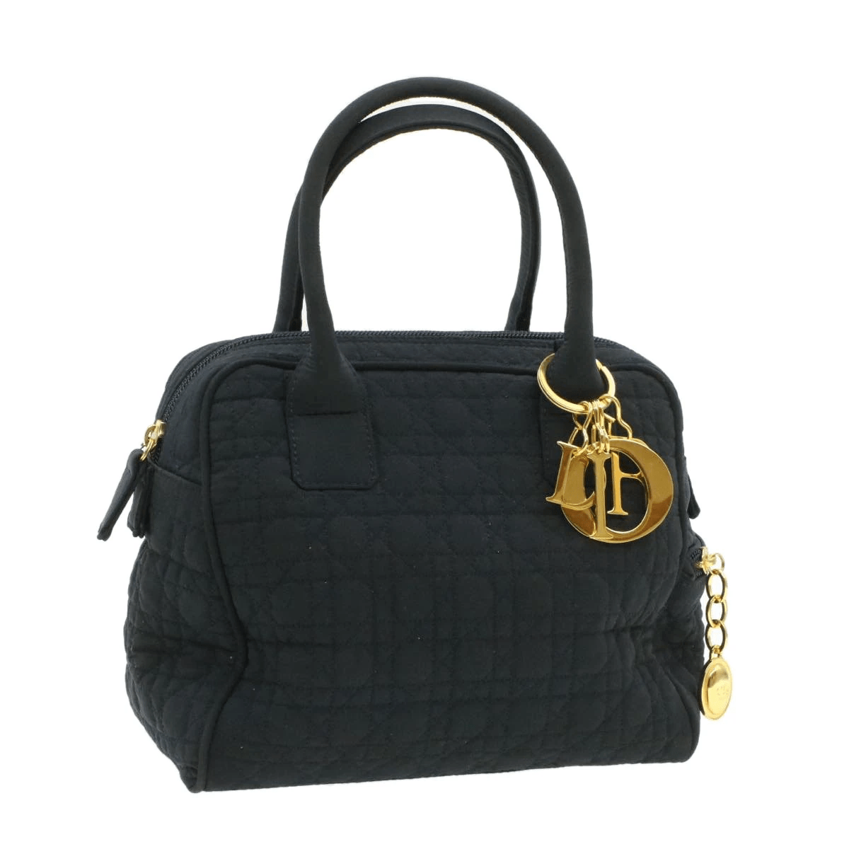 Christian Dior Cannage Hand Bag Black Nylon