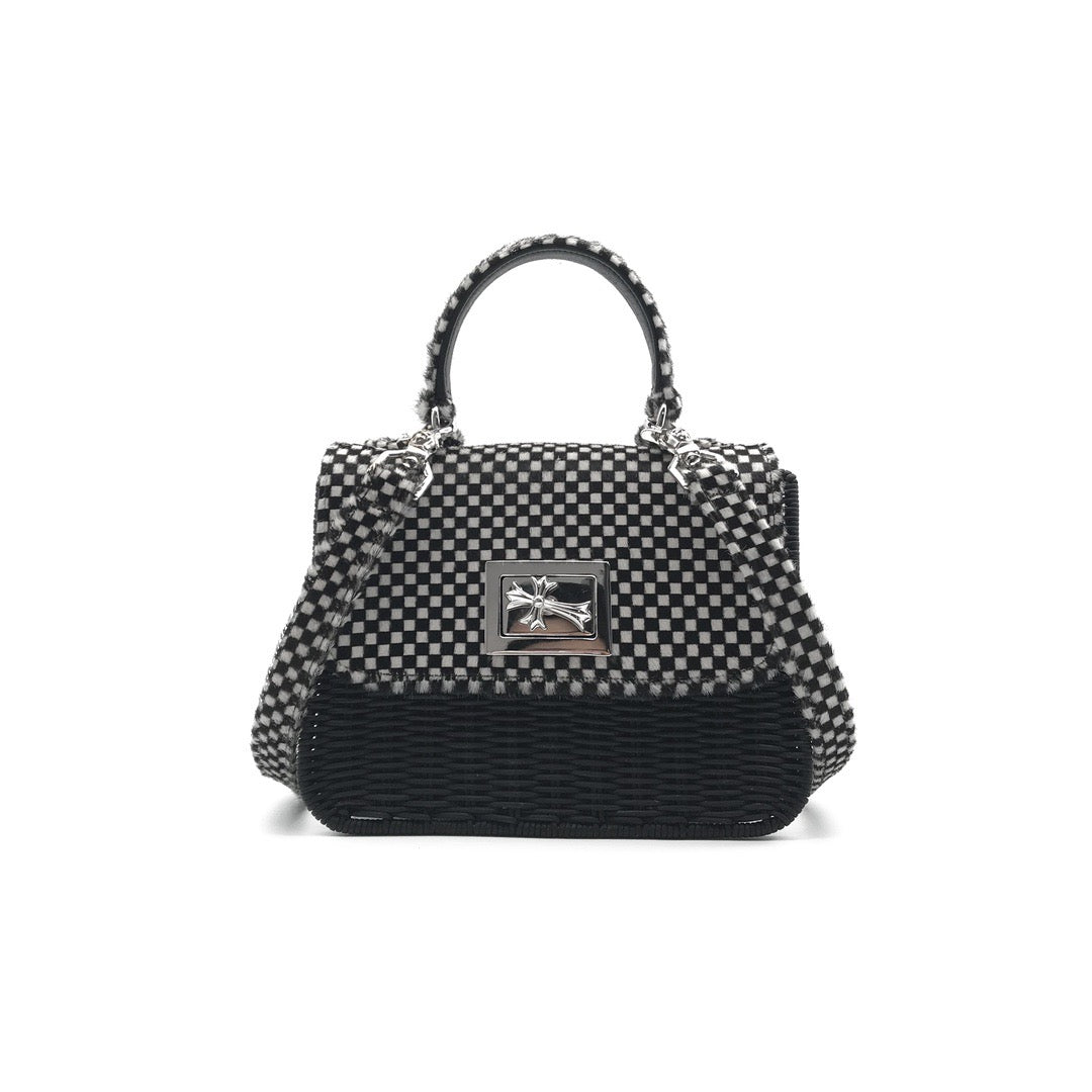 Chrome Hearts Horsehair Checkerboard Silver Cross Banboo Woven Bag