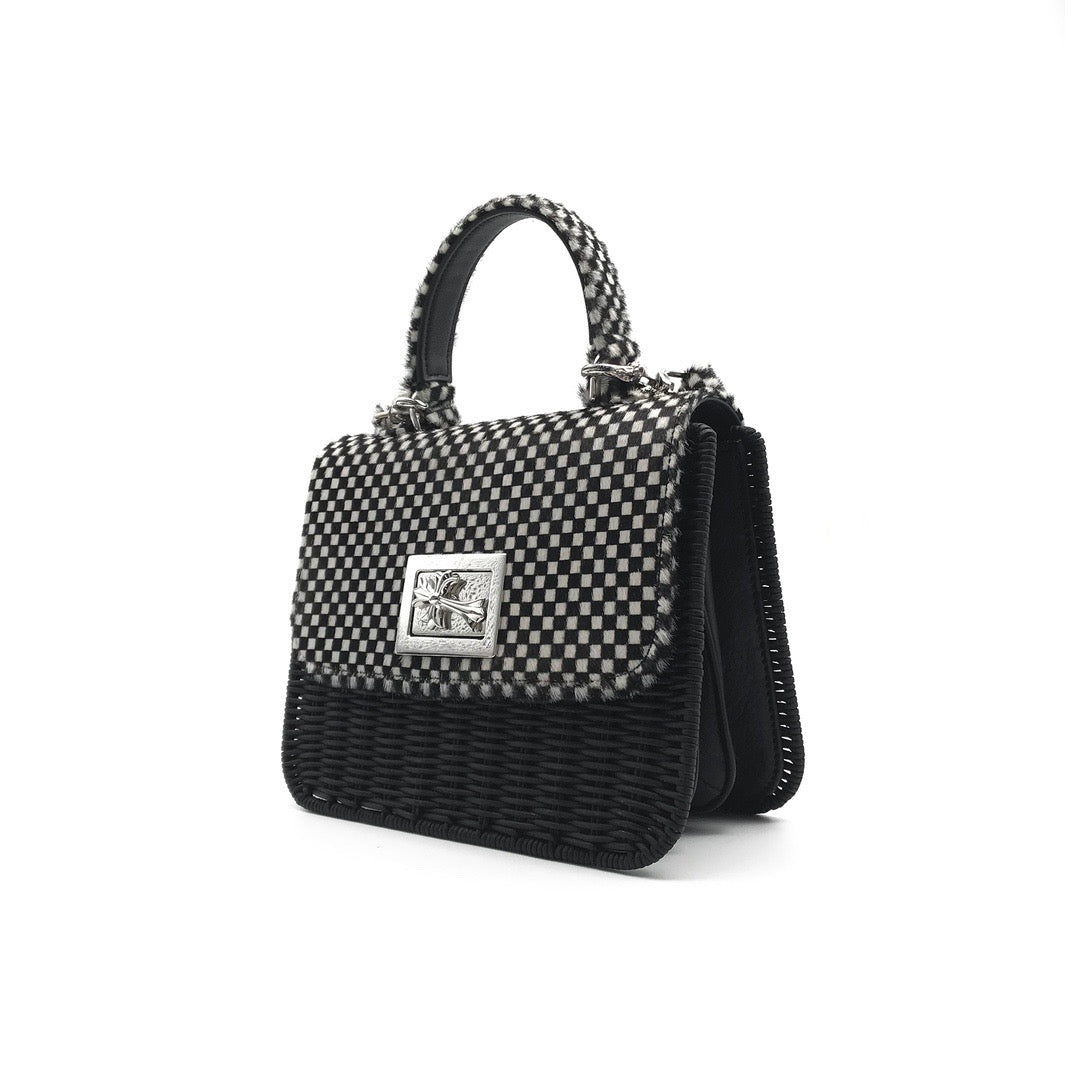 Chrome Hearts Horsehair Checkerboard Silver Cross Banboo Woven Bag