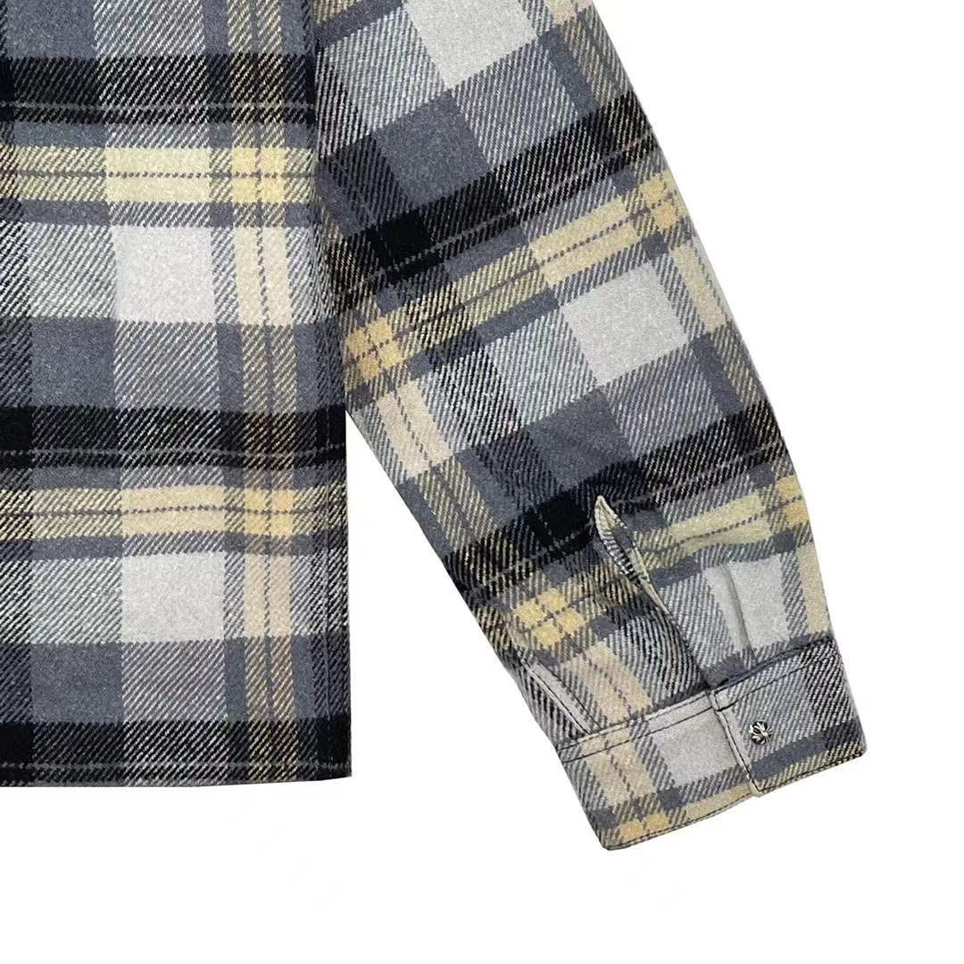 Chrome Hearts Plaid  Fur Collar Zip Up Jacket