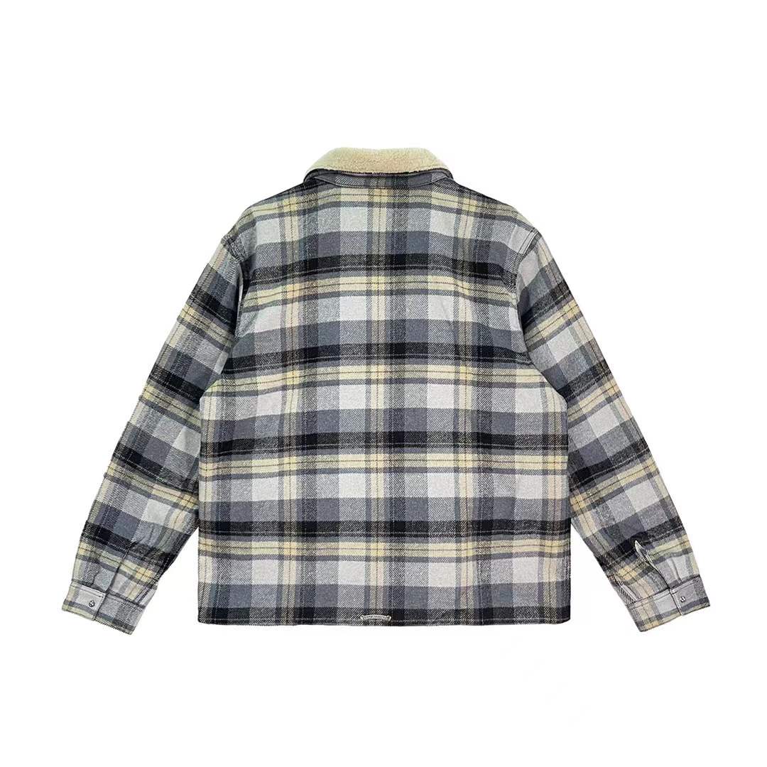Chrome Hearts Plaid  Fur Collar Zip Up Jacket