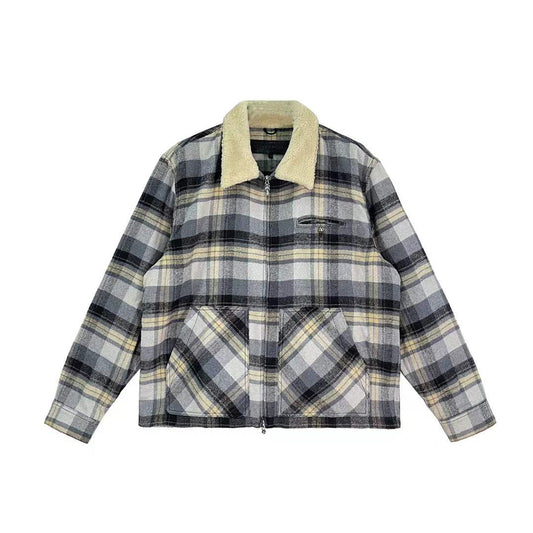Chrome Hearts Plaid  Fur Collar Zip Up Jacket