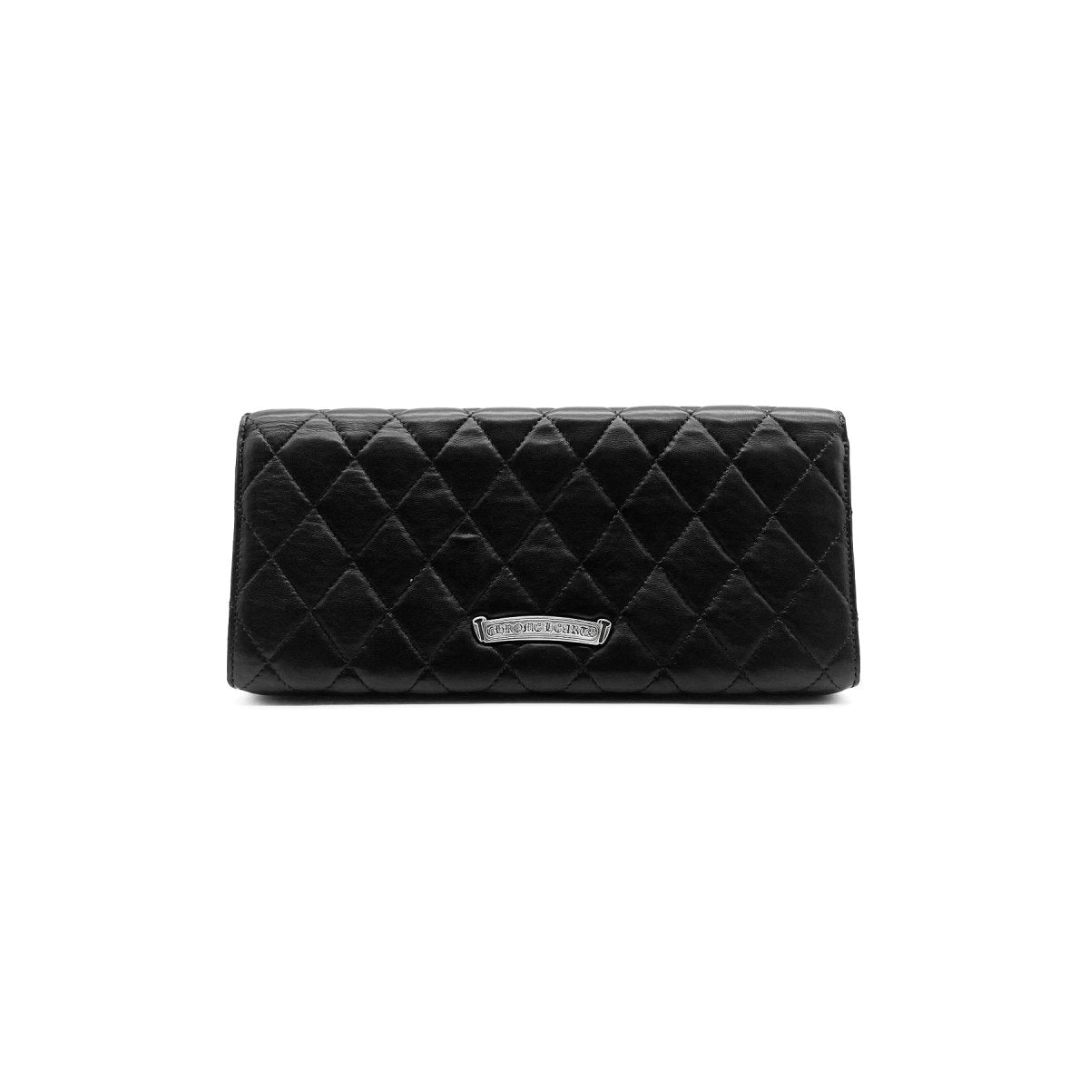 Chrome Hearts Silver Cross Quilted Leather Clutch Bag