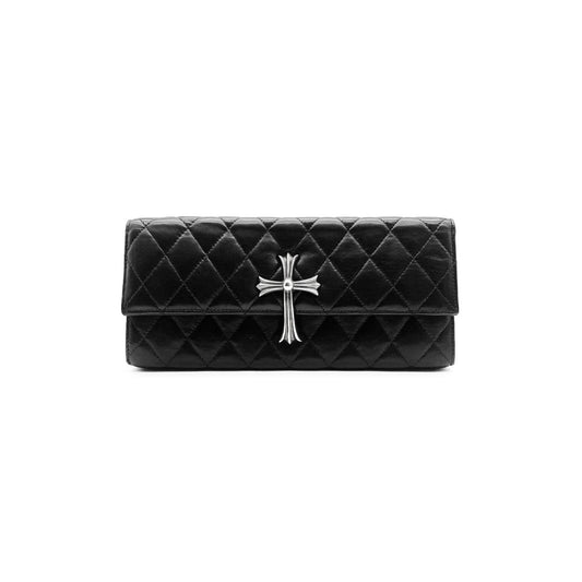 Chrome Hearts Silver Cross Quilted Leather Clutch Bag