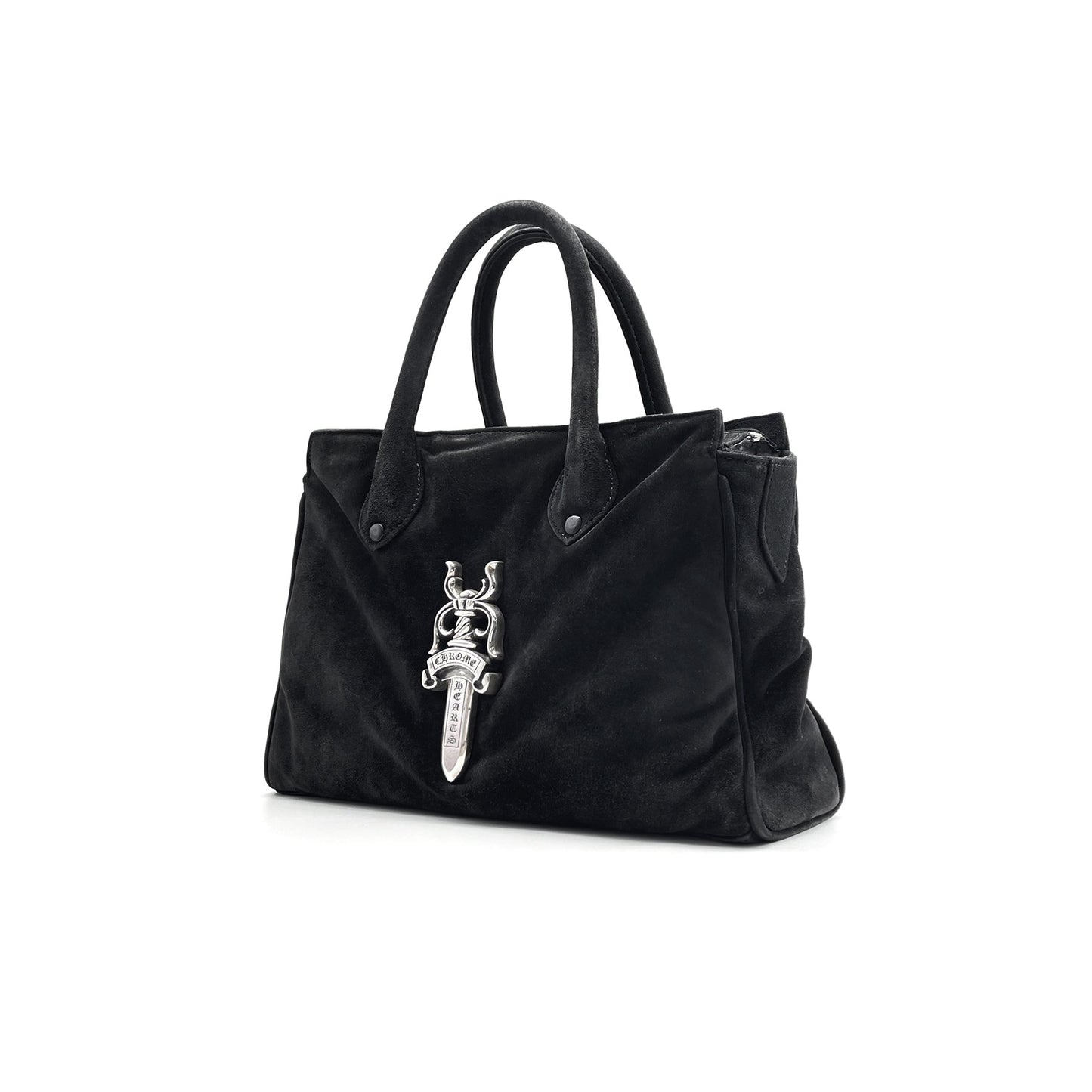 Chrome Hearts Silver Dagger Black Suede Handbag