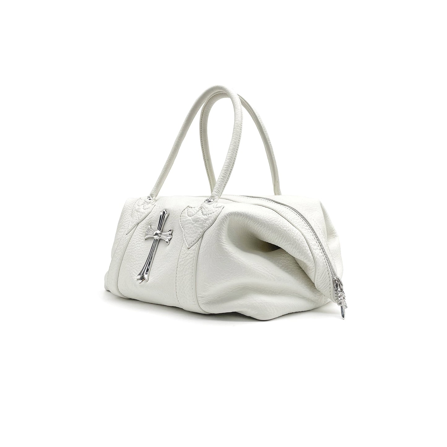 Chrome Hearts White Leather Monica Bag With Silver Cross Logo