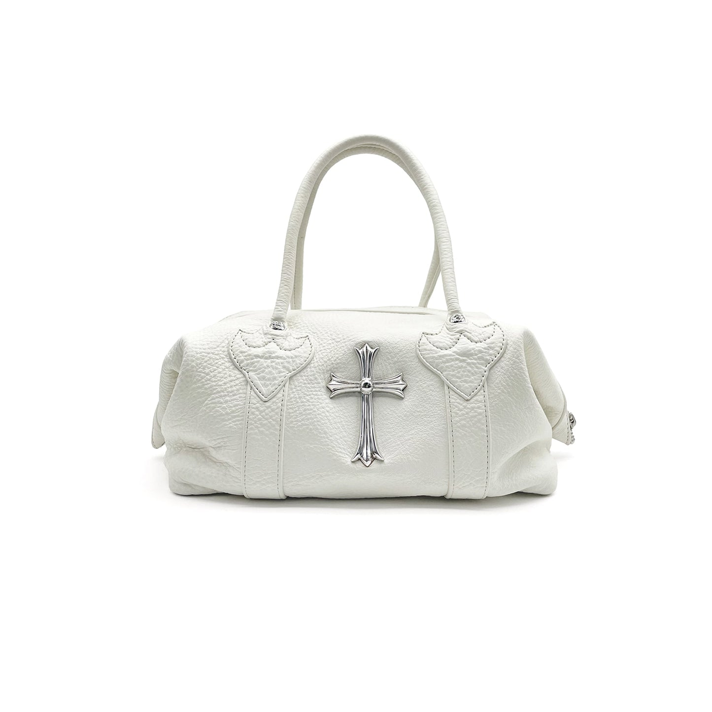 Chrome Hearts White Leather Monica Bag With Silver Cross Logo