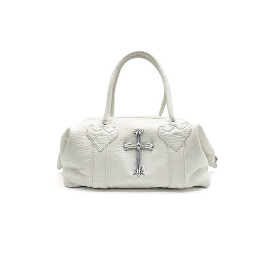 Chrome Hearts White Leather Monica Bag With Silver Cross Logo