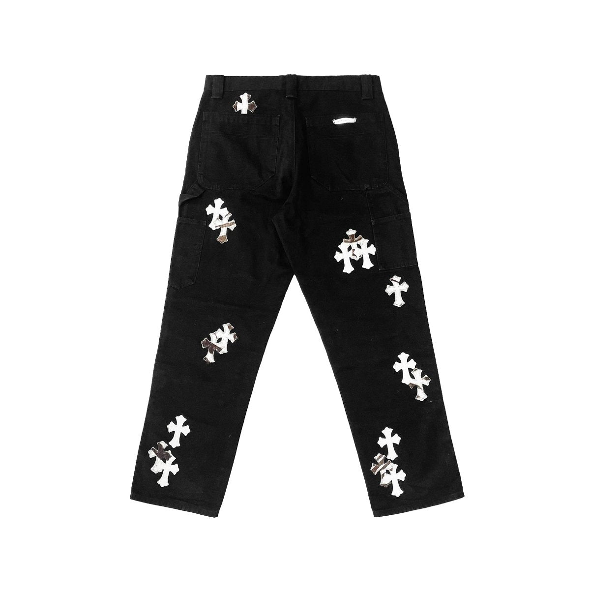 Chrome Hearts White&Zebra Cross Patch Double Knee Carpenter Pants