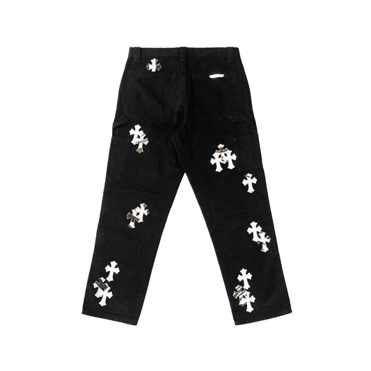 Chrome Hearts White&Zebra Cross Patch Double Knee Carpenter Pants
