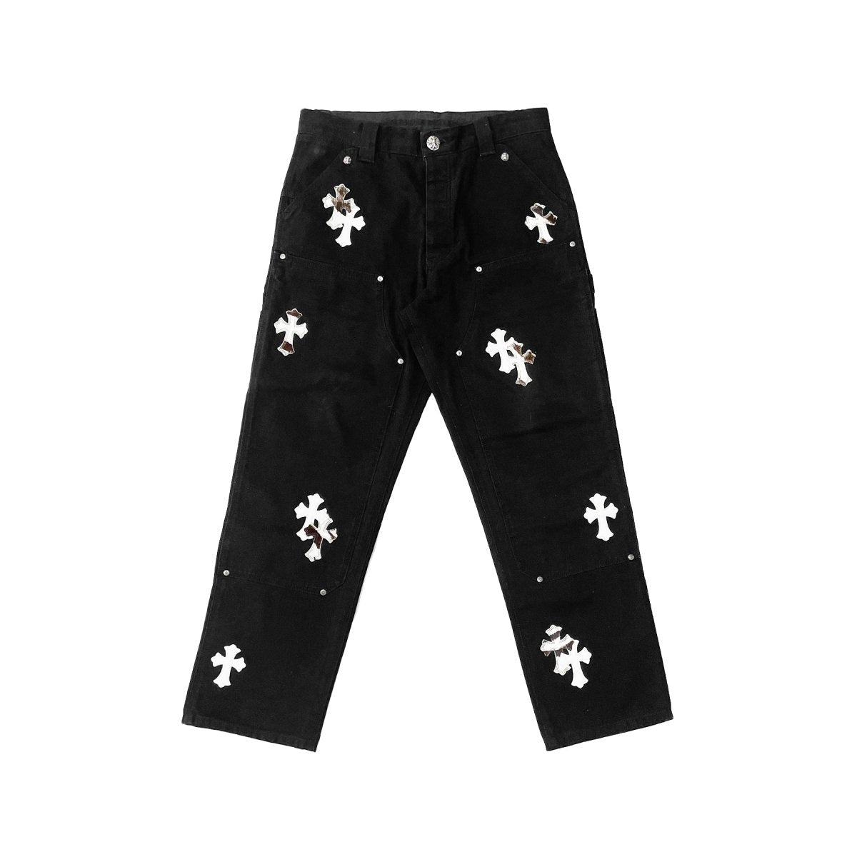 Chrome Hearts White&Zebra Cross Patch Double Knee Carpenter Pants