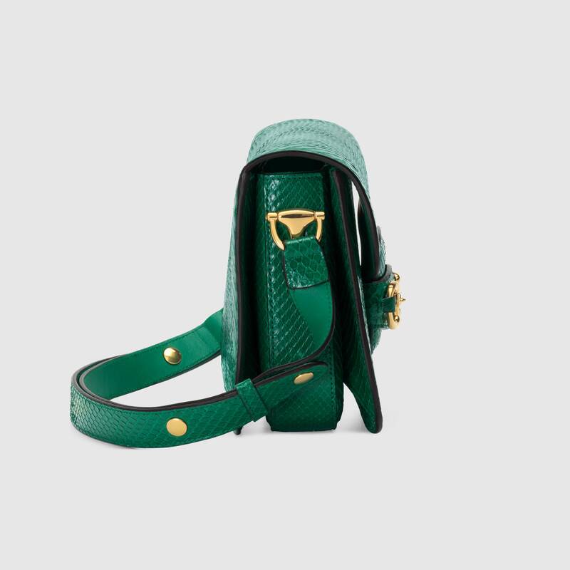 Gucci Horsebit 1955 Anaconda Small Shoulder Bag Emerald Green Anaconda