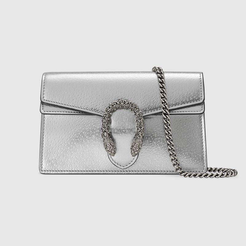 Gucci Dionysus Super Mini Bag Silver LamÃ© Leather