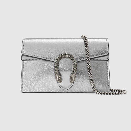Gucci Dionysus Super Mini Bag Silver LamÃ© Leather