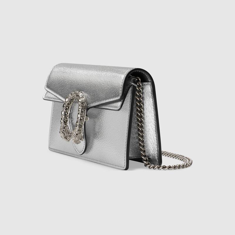 Gucci Dionysus Super Mini Bag Silver LamÃ© Leather