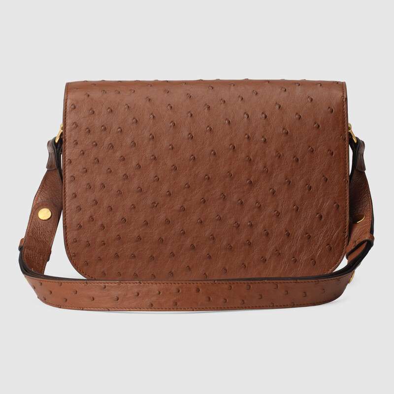 Gucci Horsebit 1955 Ostrich Shoulder Bag Brown Ostrich