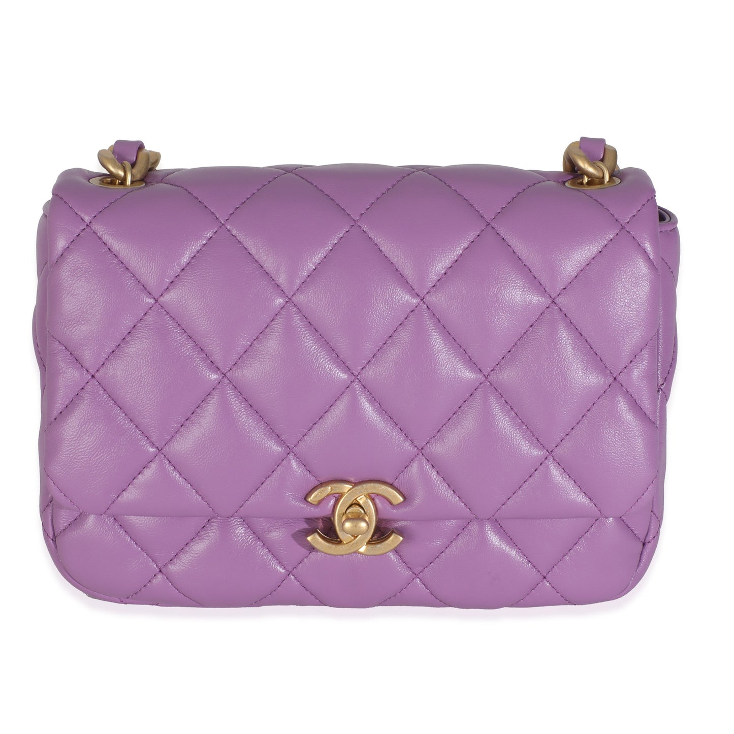 22S Purple Quilted Lambskin Mini Lacquered Chain Flap Bag