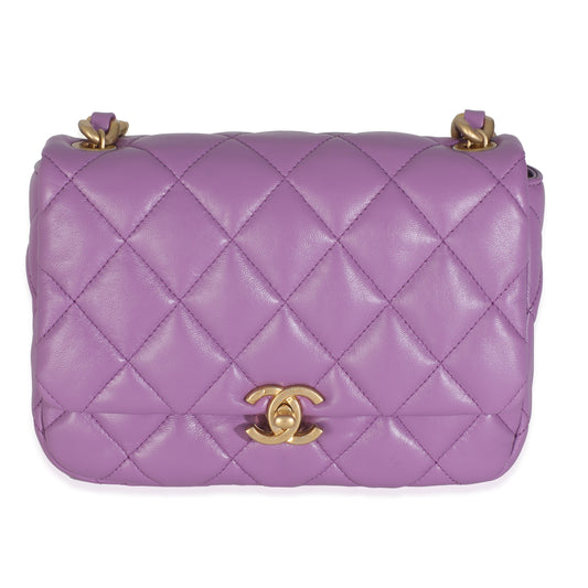 22S Purple Quilted Lambskin Mini Lacquered Chain Flap Bag