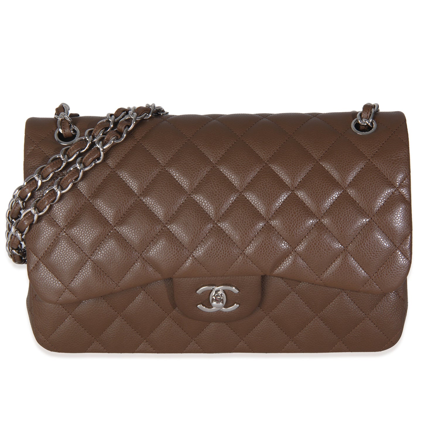Dark Brown Quilted Caviar Jumbo Double Flap Bag